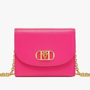 NWT MCM MINI MODE TRAVIA TRIFOLD CHAIN WALLET PINK